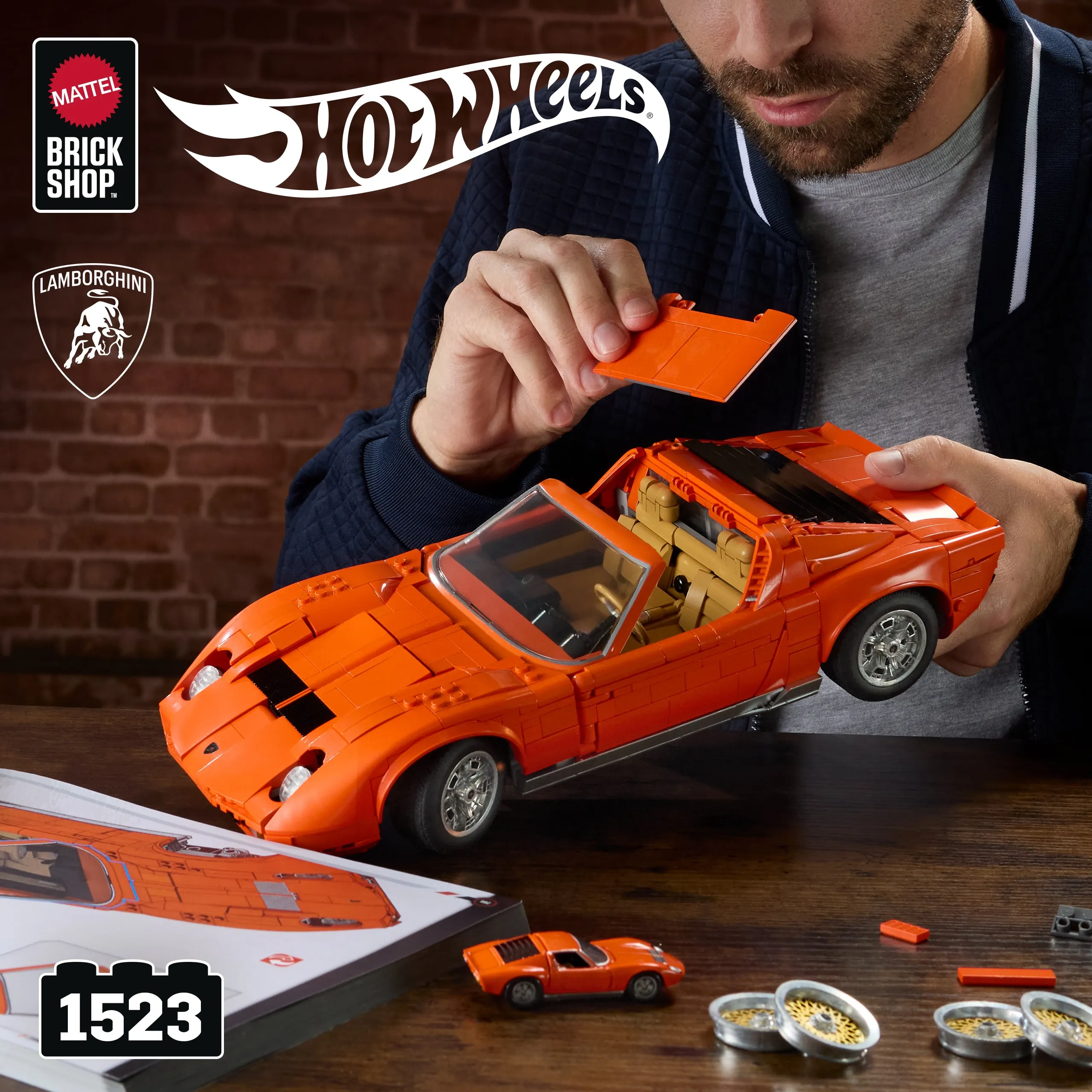 Mattel Brick Shop Hot Wheels '71 Lamborghini Miura P400 Sv Building Toy Kit (1523 Pieces), For Collectors - Image 2