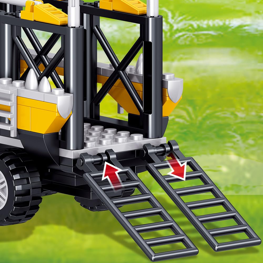 Mesiondy Prehistoric Apex Predator Expedition Building Set – 546 PCS Premium Brick System | Dino Transport Truck, Watchtower & Dinosaur Figures - Image 7
