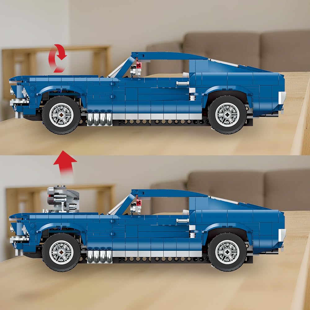Mesiondy Classic GT Muscle Car Building Kit – 1680 PCS Premium Brick System | Vintage American Sport Coupe | Supercharged Engine Detail - Image 4