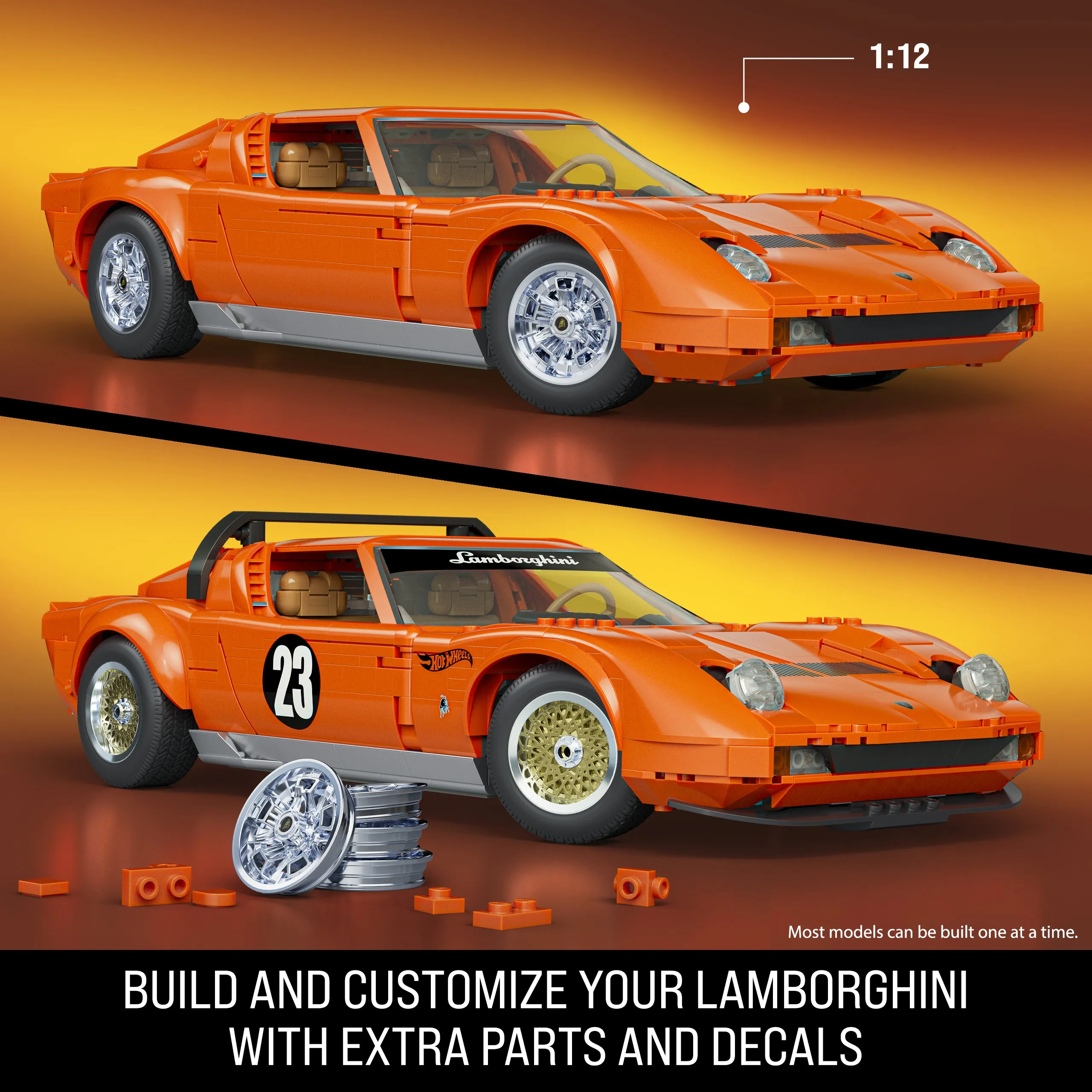 Mattel Brick Shop Hot Wheels '71 Lamborghini Miura P400 Sv Building Toy Kit (1523 Pieces), For Collectors - Image 3