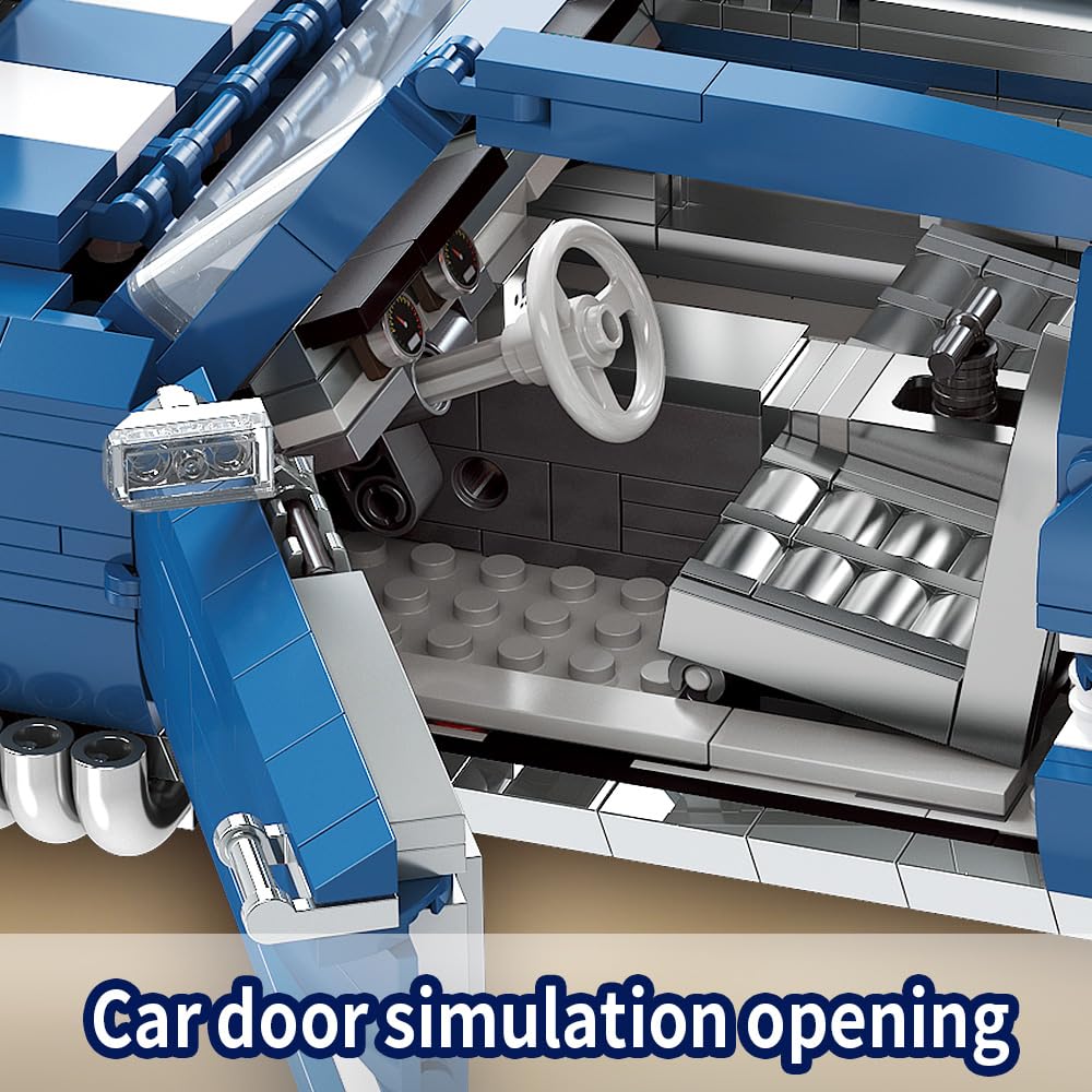 Mesiondy Classic GT Muscle Car Building Kit – 1680 PCS Premium Brick System | Vintage American Sport Coupe | Supercharged Engine Detail - Image 8