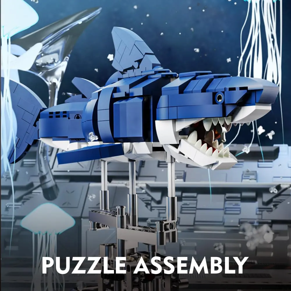 Mechanical Half-Cut Shark Building Set ๐ฆ โ 687 PCS, Hand-Cranked Moving Action, 9" Tall STEM Toy for Kids & Adults โ๏ธ - Image 9