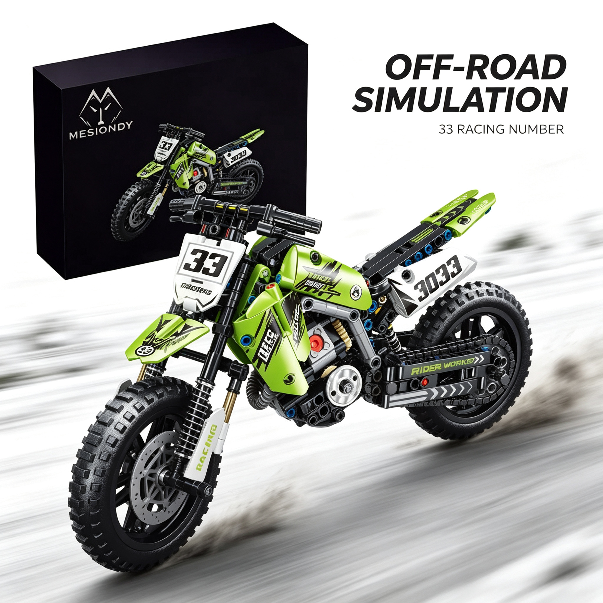 Mesiondy Championship Off-Road Dirt Bike Building Kit – 476 PCS Premium Brick System | Motocross Racing Model | Number 33 Livery - Image 9