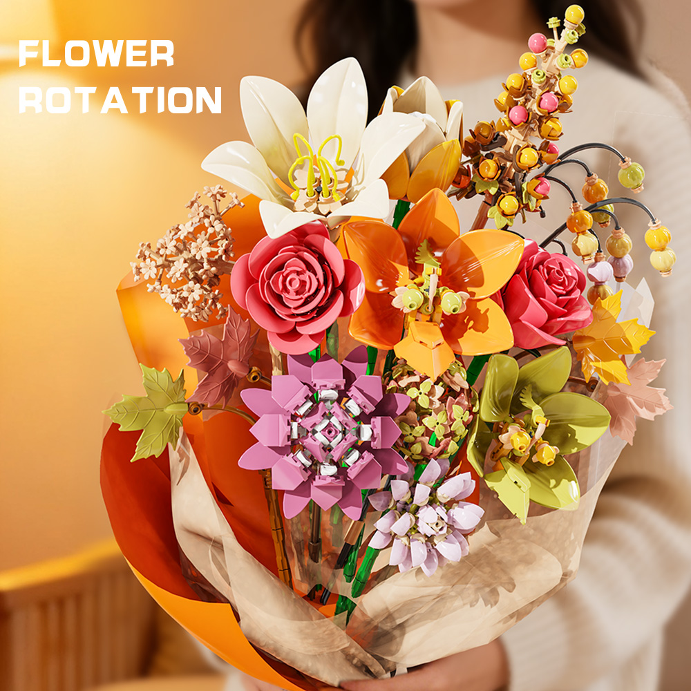 Mesiondy Eternity Flowers Bouquet Building Kit – 813 PCS DIY Artificial Floral Arrangement | Premium Brick System | Gift-Ready Box - Image 6
