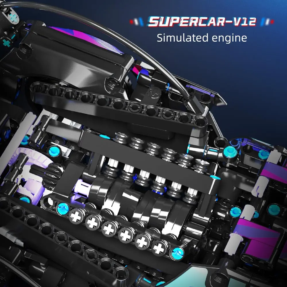 Mesiondy Cyberpunk V12 Hypercar Building Kit – 1039 PCS Premium Brick System | Italian Supercar Technic Model | Scissor Door & Active Wing Detail - Image 8