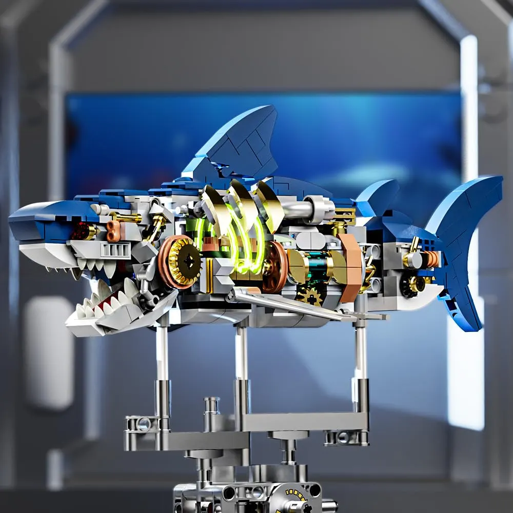 Mechanical Half-Cut Shark Building Set ๐ฆ โ 687 PCS, Hand-Cranked Moving Action, 9" Tall STEM Toy for Kids & Adults โ๏ธ - Image 5