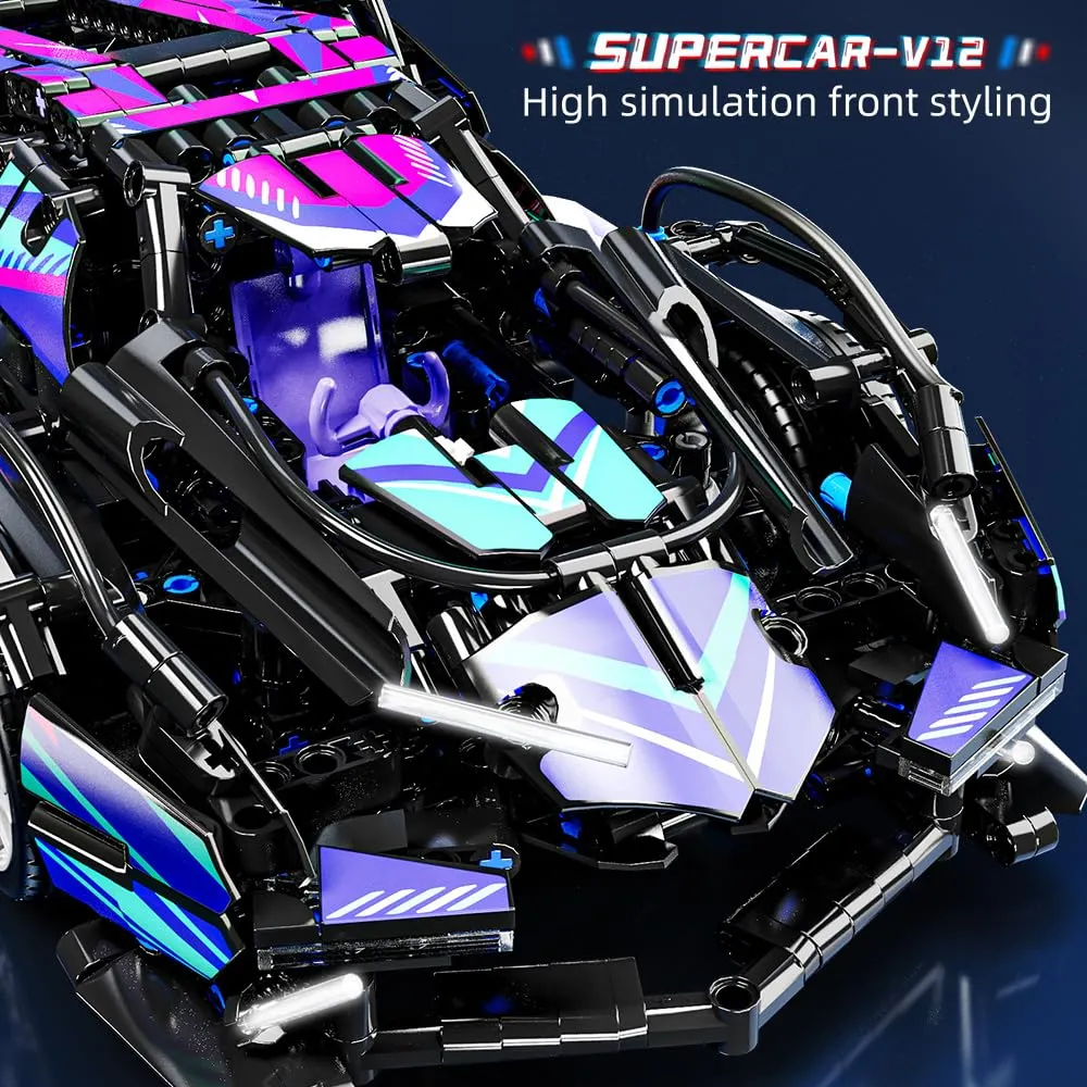 Mesiondy Cyberpunk V12 Hypercar Building Kit – 1039 PCS Premium Brick System | Italian Supercar Technic Model | Scissor Door & Active Wing Detail - Image 7