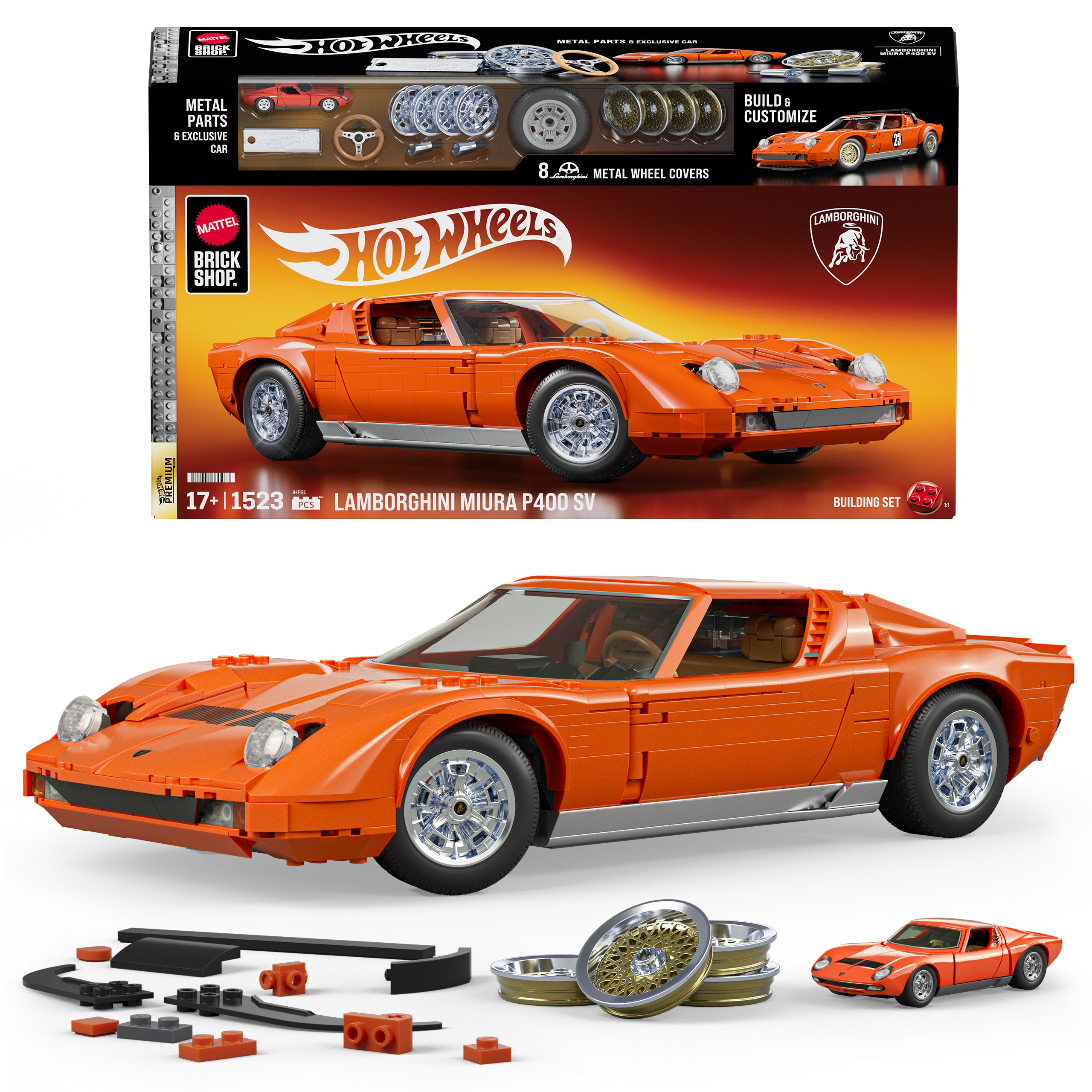 Mattel Brick Shop Hot Wheels '71 Lamborghini Miura P400 Sv Building Toy Kit (1523 Pieces), For Collectors