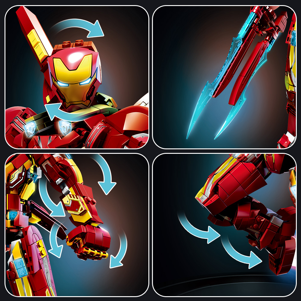 Ultimate Red & Gold Mecha Building Set – 13.8" Tall Armored Figure with 1,568 PCS, Full Articulation & Dual Energy Blades - Image 11