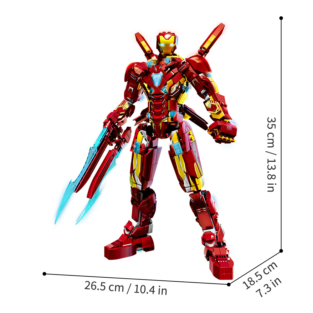 Ultimate Red & Gold Mecha Building Set – 13.8" Tall Armored Figure with 1,568 PCS, Full Articulation & Dual Energy Blades - Image 2