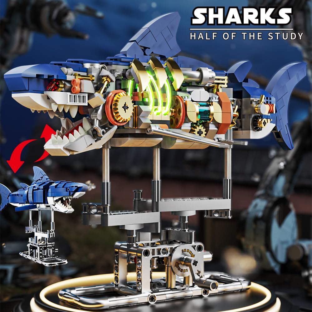 Mechanical Half-Cut Shark Building Set ๐ฆ โ 687 PCS, Hand-Cranked Moving Action, 9" Tall STEM Toy for Kids & Adults โ๏ธ - Image 3